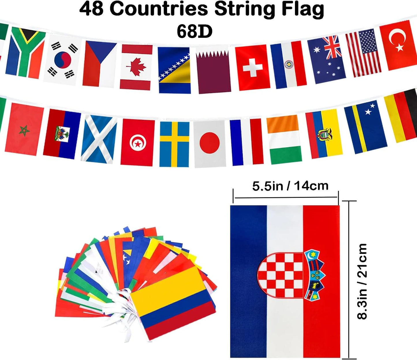 2026 soccer football game 48 country bunting polyester Sports Themed Parties, Events, and Outdoor Decorations 14 × 21 cm(48pcs)