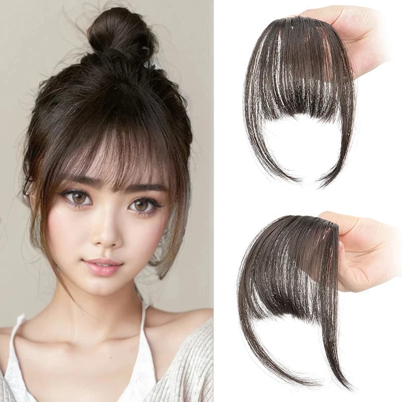 Invisible Air Bangs Hair Extension: Synthetic Fake Front Fringes Hairpiece - Black & Brown for Women