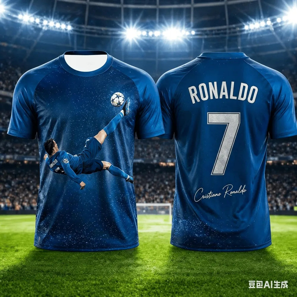 New Ronaldo Summer 3D Printed Family Outfit Football Jersey T-shirt - Quick-drying and Breathable Suitable for Daily Wear