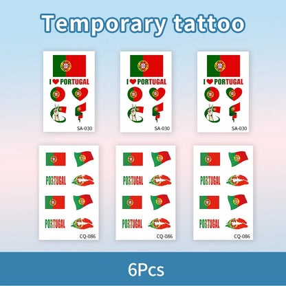 Portugal Flag Temporary Tattoo Sticker, Long-lasting and Waterproof, Festival, Football, Soccer Fan Face Stickers, Arm, Face