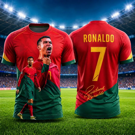 New Ronaldo Summer 3D Printed Family Outfit Football Jersey T-shirt - Quick-drying and Breathable Suitable for Daily Wear