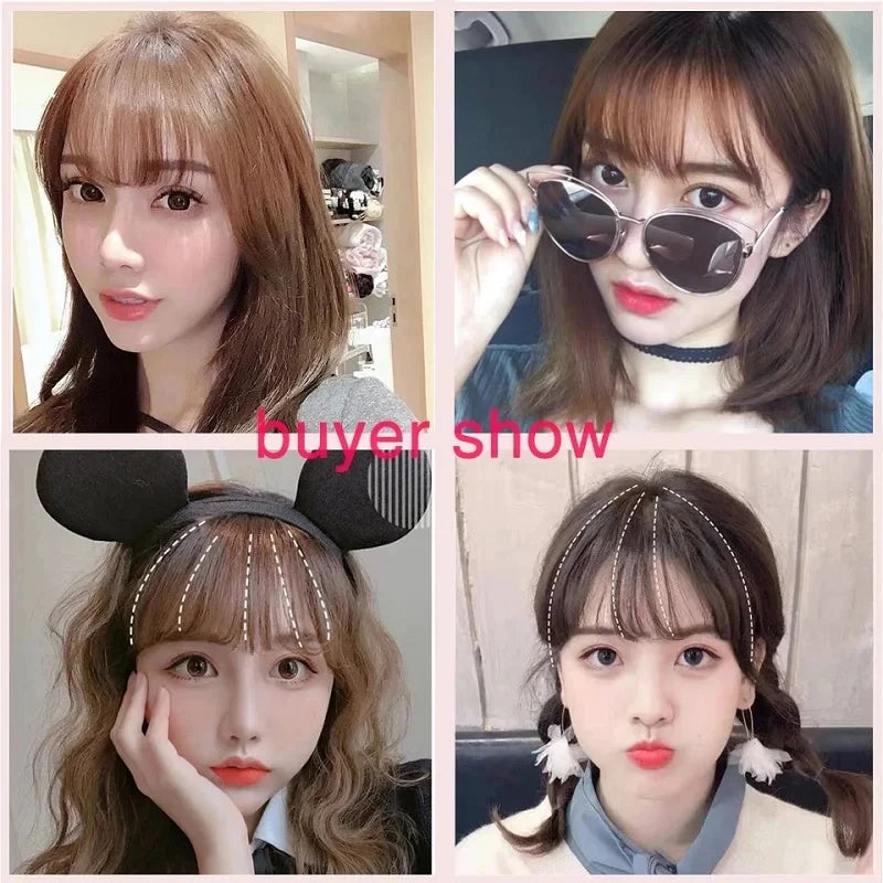Invisible Air Bangs Hair Extension: Synthetic Fake Front Fringes Hairpiece - Black & Brown for Women