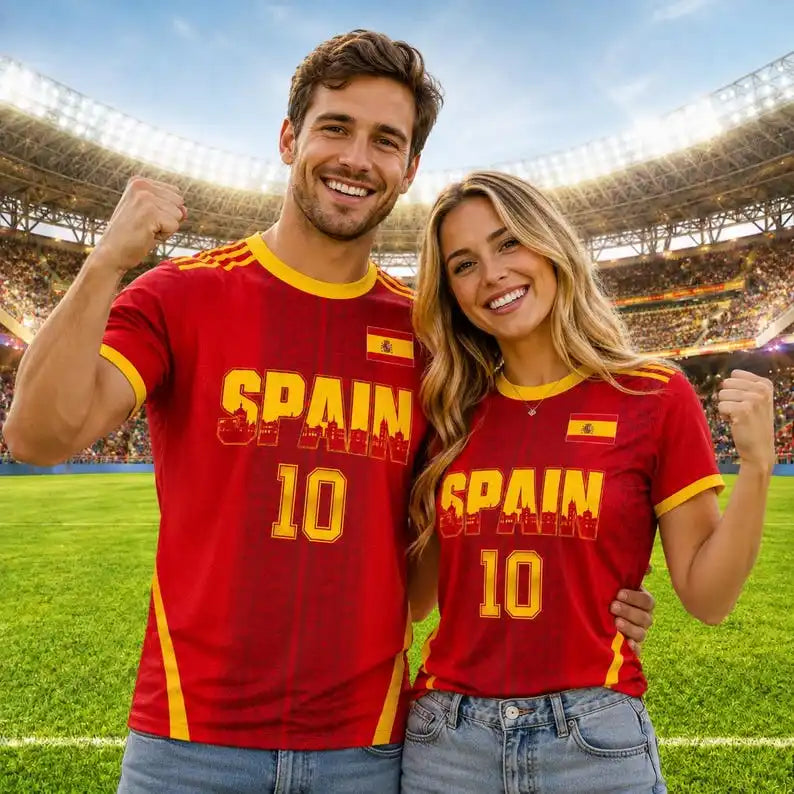 New Women Spain 10 Flag Soccer Fan T-Shirt Crewneck Short Sleeve Breathable Quick Dry Streetwear Casual Football Shirt