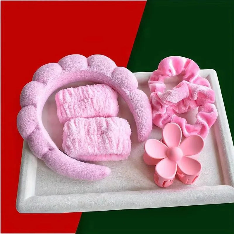 Wash Face Headbands For Women Coral Fleece Hair Bands Cuff Waterproof Bands Absorbent Wristbands Head Band Hair Accessories Set
