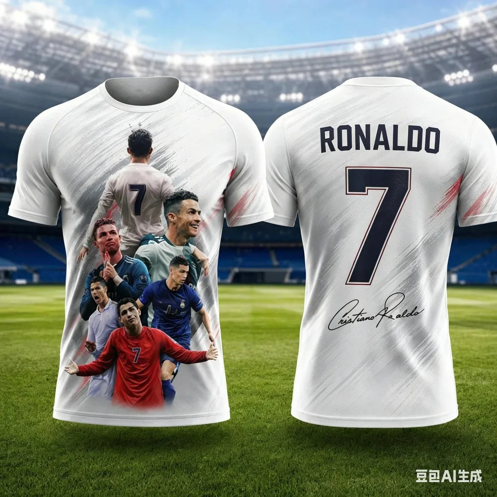 New Ronaldo Summer 3D Printed Family Outfit Football Jersey T-shirt - Quick-drying and Breathable Suitable for Daily Wear