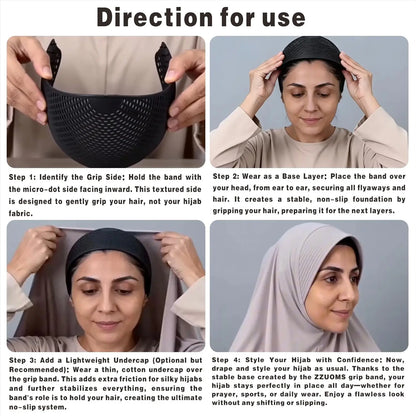 Hijab Hair Grip Band with Micro Dots, TPEE Elastic Non-Slip Headband Holds Hair,Comfortable Base Layer for Daily,Prayer,Sports