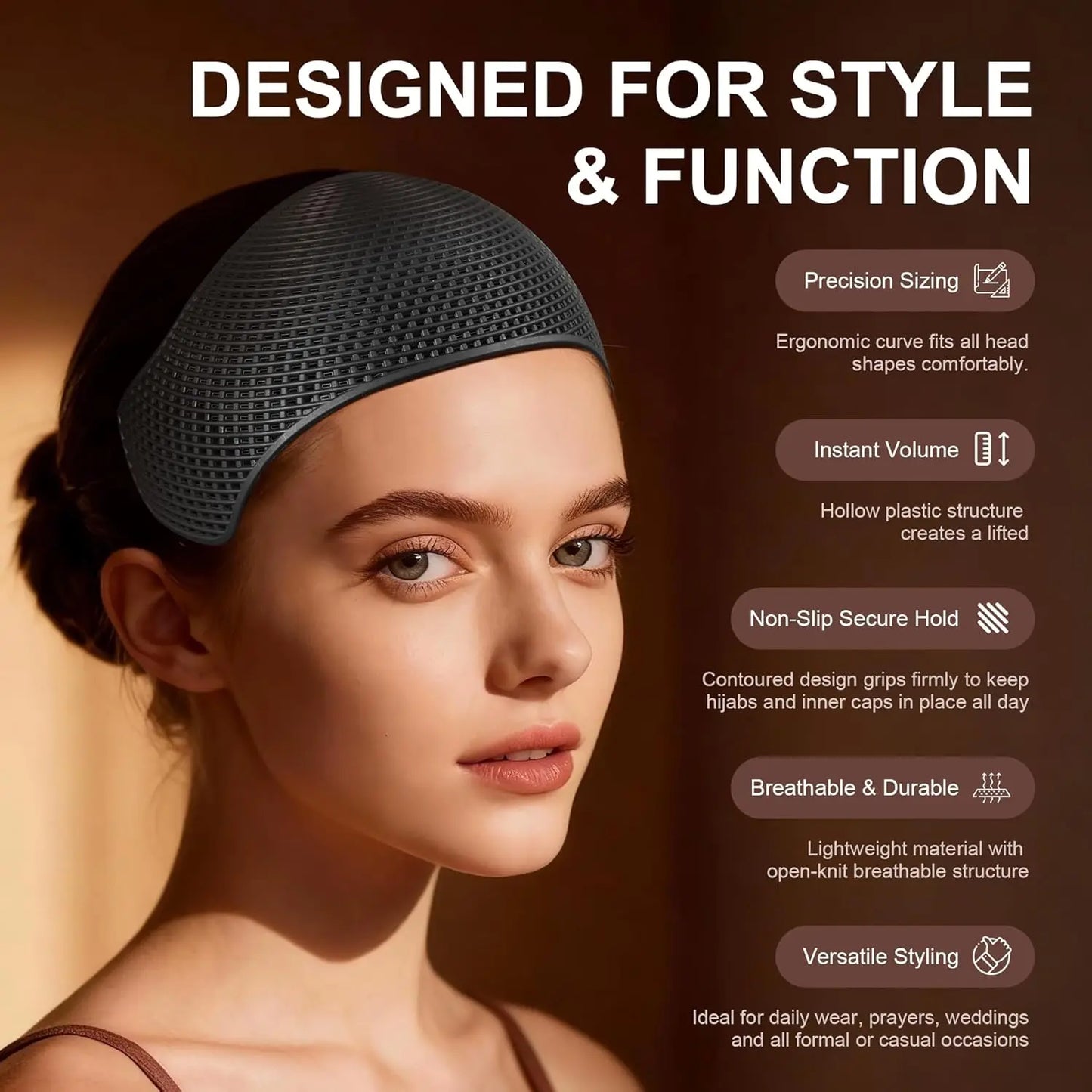 Hijab Hair Grip Band with Micro Dots, TPEE Elastic Non-Slip Headband Holds Hair,Comfortable Base Layer for Daily,Prayer,Sports