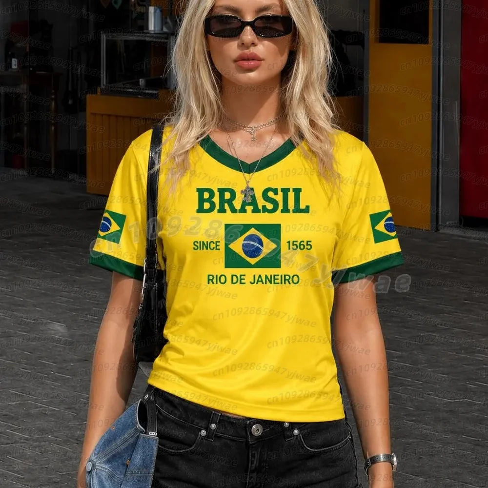 2026 Summer Women Men Brazil Flag Soccer Jersey Short Sleeve T-Shirts Family Sport Apparel, Gift For Brasil Fans Women T-Shirt