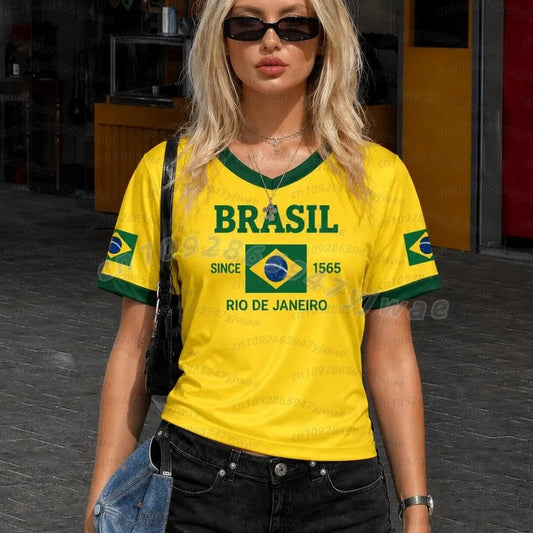 2026 Summer Women Men Brazil Flag Soccer Jersey Short Sleeve T-Shirts Family Sport Apparel, Gift For Brasil Fans Women T-Shirt