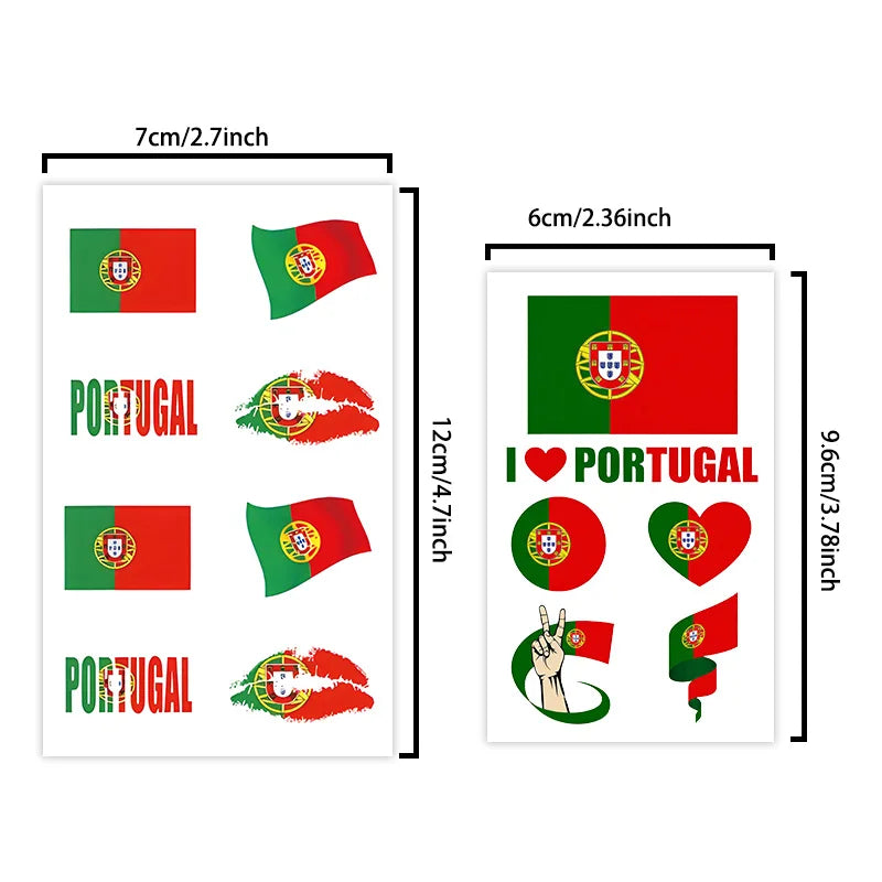 Portugal Flag Temporary Tattoo Sticker, Long-lasting and Waterproof, Festival, Football, Soccer Fan Face Stickers, Arm, Face