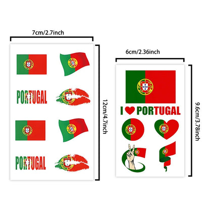 Portugal Flag Temporary Tattoo Sticker, Long-lasting and Waterproof, Festival, Football, Soccer Fan Face Stickers, Arm, Face