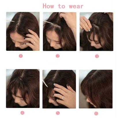 Invisible Air Bangs Hair Extension: Synthetic Fake Front Fringes Hairpiece - Black & Brown for Women