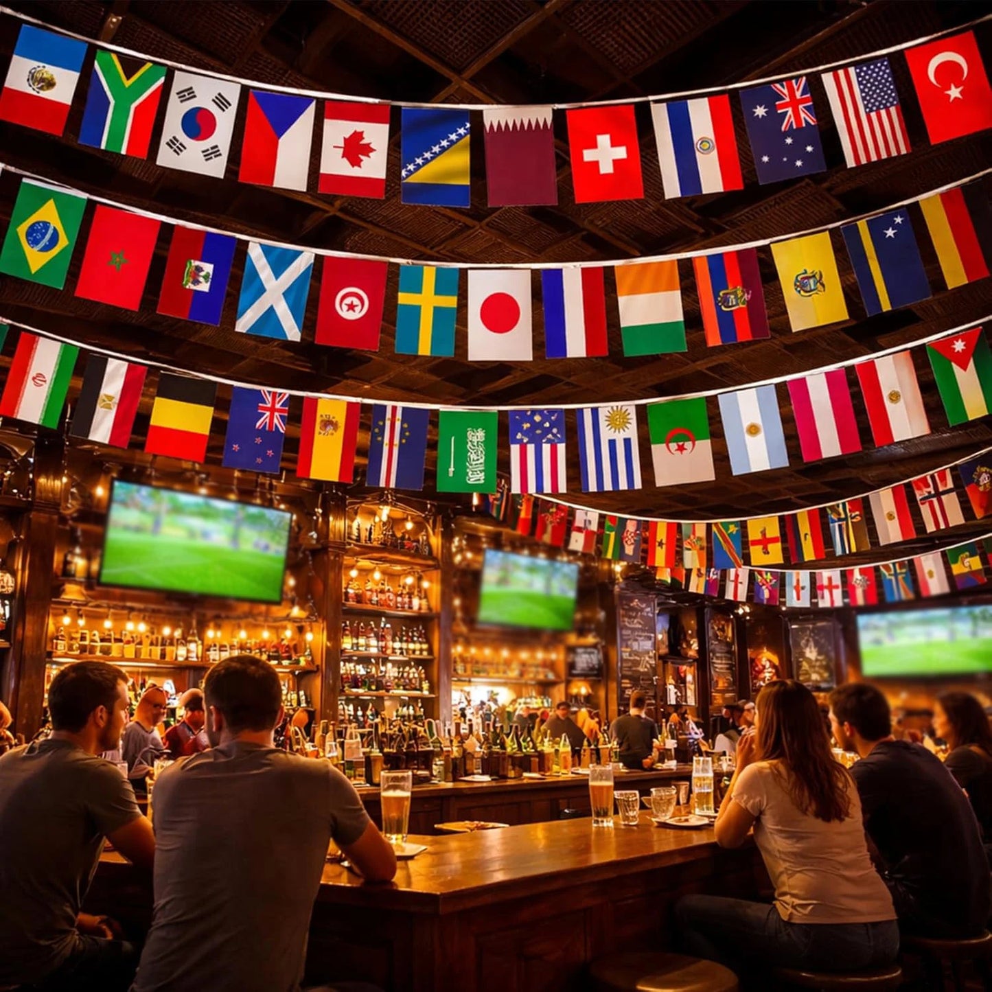 2026 soccer football game 48 country bunting polyester Sports Themed Parties, Events, and Outdoor Decorations 14 × 21 cm(48pcs)