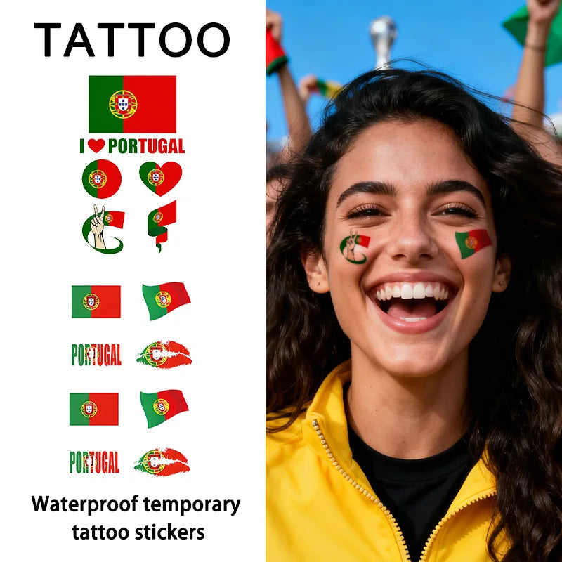Portugal Flag Temporary Tattoo Sticker, Long-lasting and Waterproof, Festival, Football, Soccer Fan Face Stickers, Arm, Face